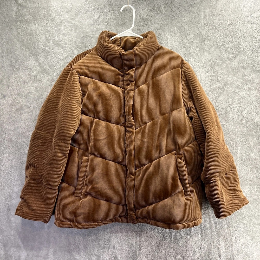 Fashion Nova Womens Corduroy Puffer Jacket Tan Brown Size 2XL